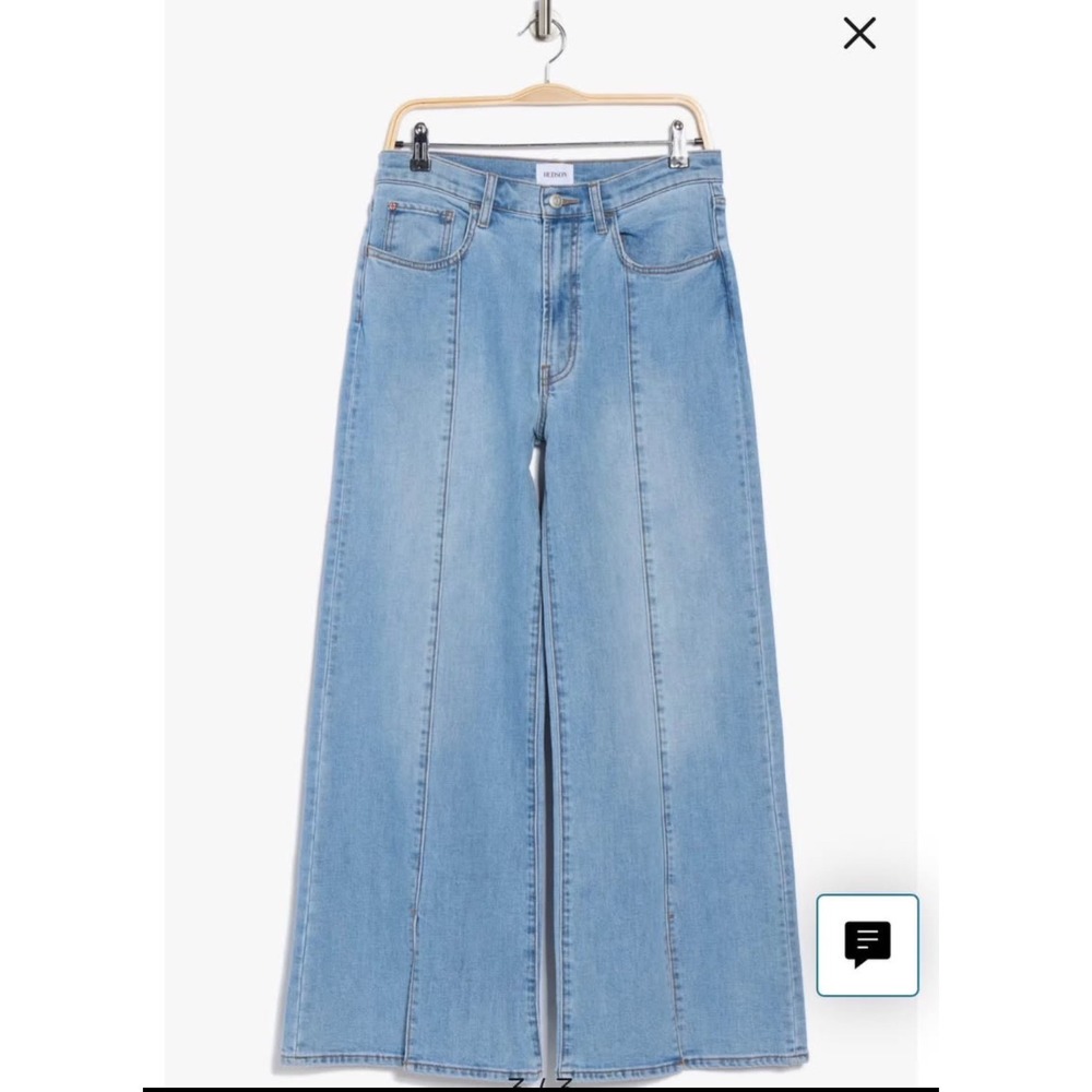 Wide Leg Jeans Light Wash Denim Split Hem High Rise